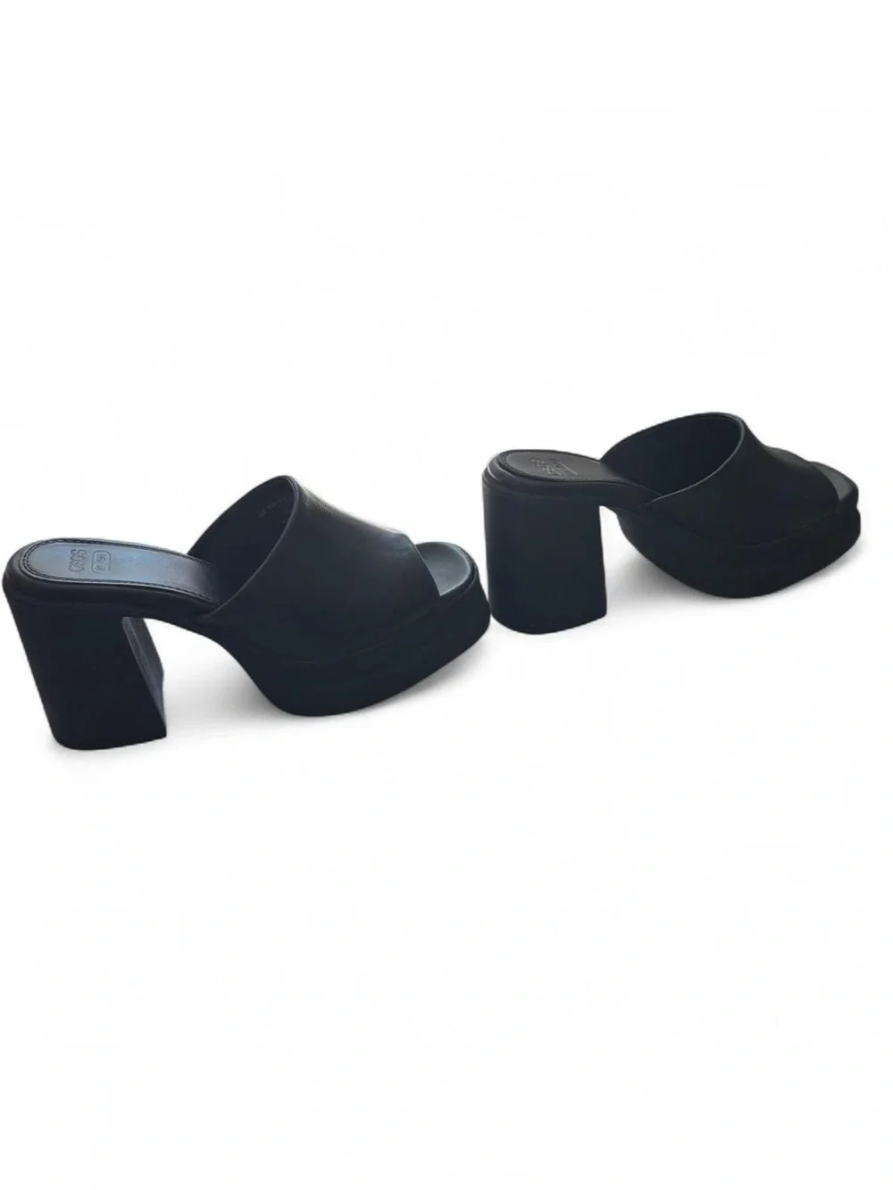 NWOT wide fit chunky platform high heel black mules-size 7